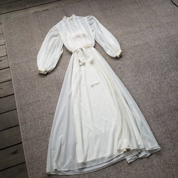 VINTAGE 70s Wedding / Tea / Bohemian Prairie Dress Small - Picture 2 of 8